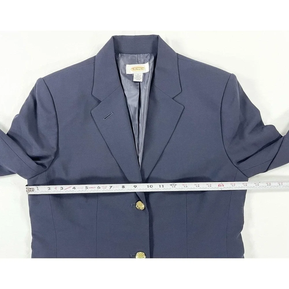 Vintage 90s Talbots Wool Blazer Navy Blue Gold Button‎ Old Money Preppy Womens 8